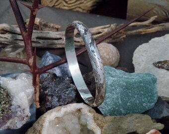 Silver Bangle Bracelet Etched and Hinged