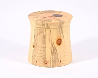 pine box with inlaid ammonite in lid