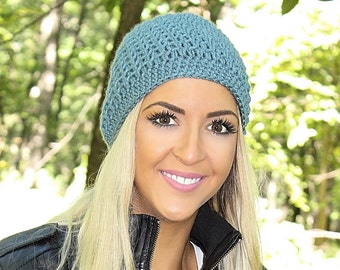 Blue Beanie, Blue Hat, Blue Beanie Hat, Blue Crochet Hat, Blue Winter Hat, Crochet Beanie Hat, Light Blue Hat, Blue Skull Cap, THE ACADIA