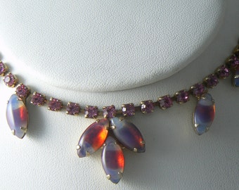 Vintage Pink Givre Art Glass Necklace Unique vintage, antique, costume and estate jewelry.