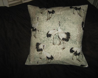 ASIAN CRANES GREEN 18" Pillow Cover