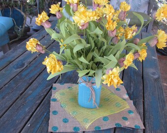 Summer Centerpiece Floral Centerpiece Floral Arrangement Spring Centerpiece Floral Table Decor Aqua Yellow Table Decor Mason Jar Decor