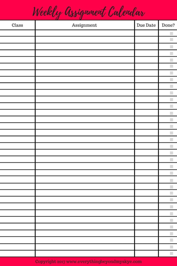 Printable Homework Planner Pdf Assignment Tracker Printable