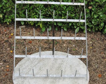 A Nice Old French Wall Mounted Metal 25 Peg Champagne / Wine Bottle Drying Rack / Herison / Egoutoir