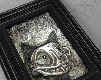 Jewelled Black Cat : hand embossed anatomical repoussé metal wall art