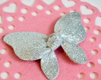 Silver Glitter Butterfly Bow // Leather Knotted Hair Bows // Butterfly Knotted Bow Hair Clip // Leafy Treetop Leather