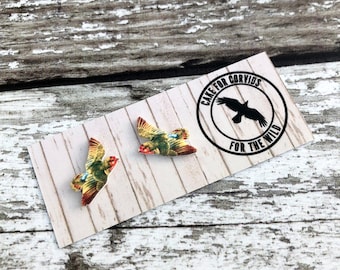 Lovebird Earrings, Lovebird Studs, Parrot Earrings, Parrot Studs, Flying Bird Earrings, Bird Jewellery, Blue Jewelry