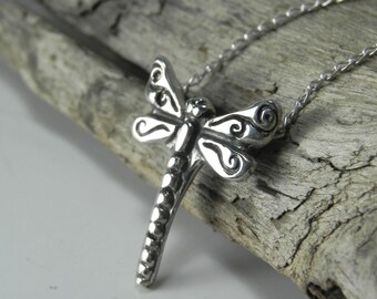 Dragonfly Necklace - Pendant - Dragon fly Jewelry - Sterling Silver Dragonflies - Whimsical Nature Vintage Inspired Dragonfly Woodland