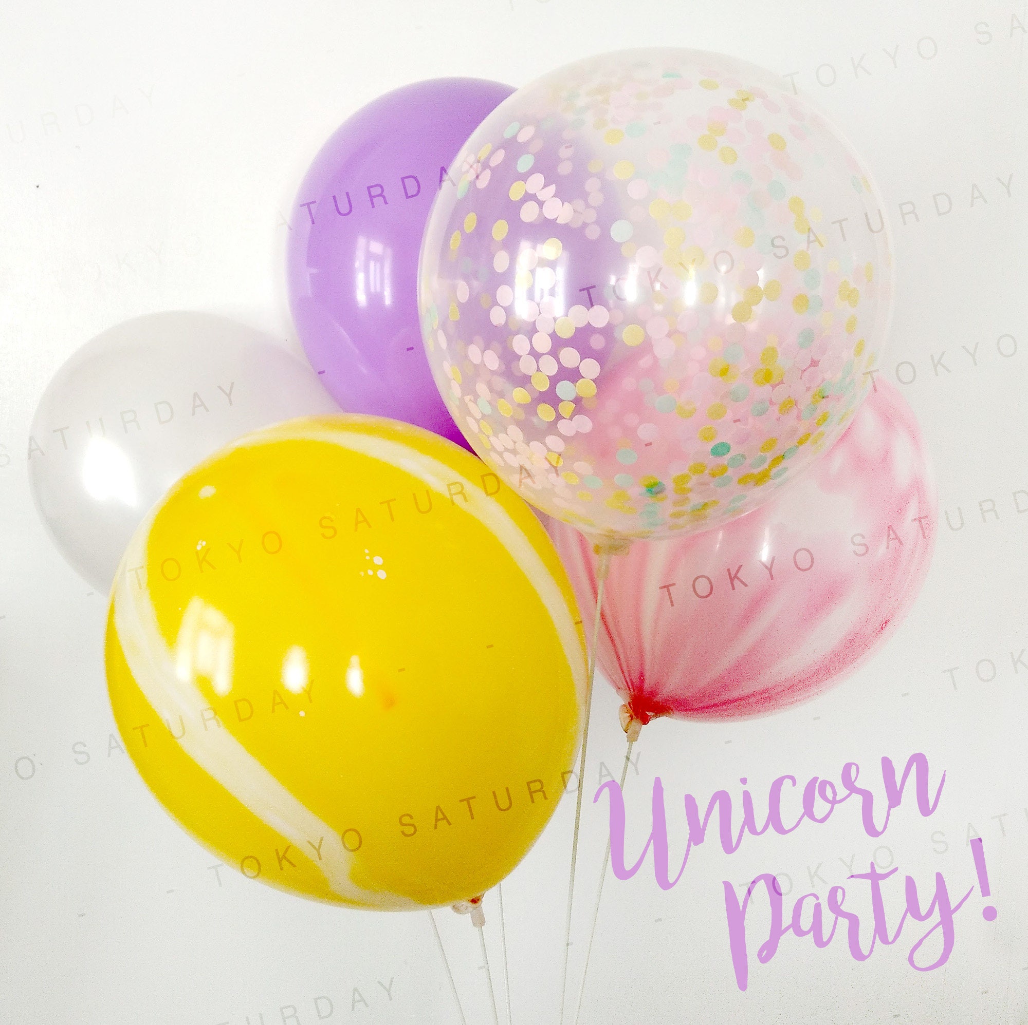 Confetti Balloon Unicorn Theme Pink Yellow Marble Girls Birthday Il Fullxfull Unicorn Theme Confetti Balloon Pink