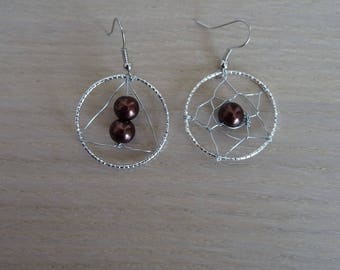 Brown beads and silver hoop earrings