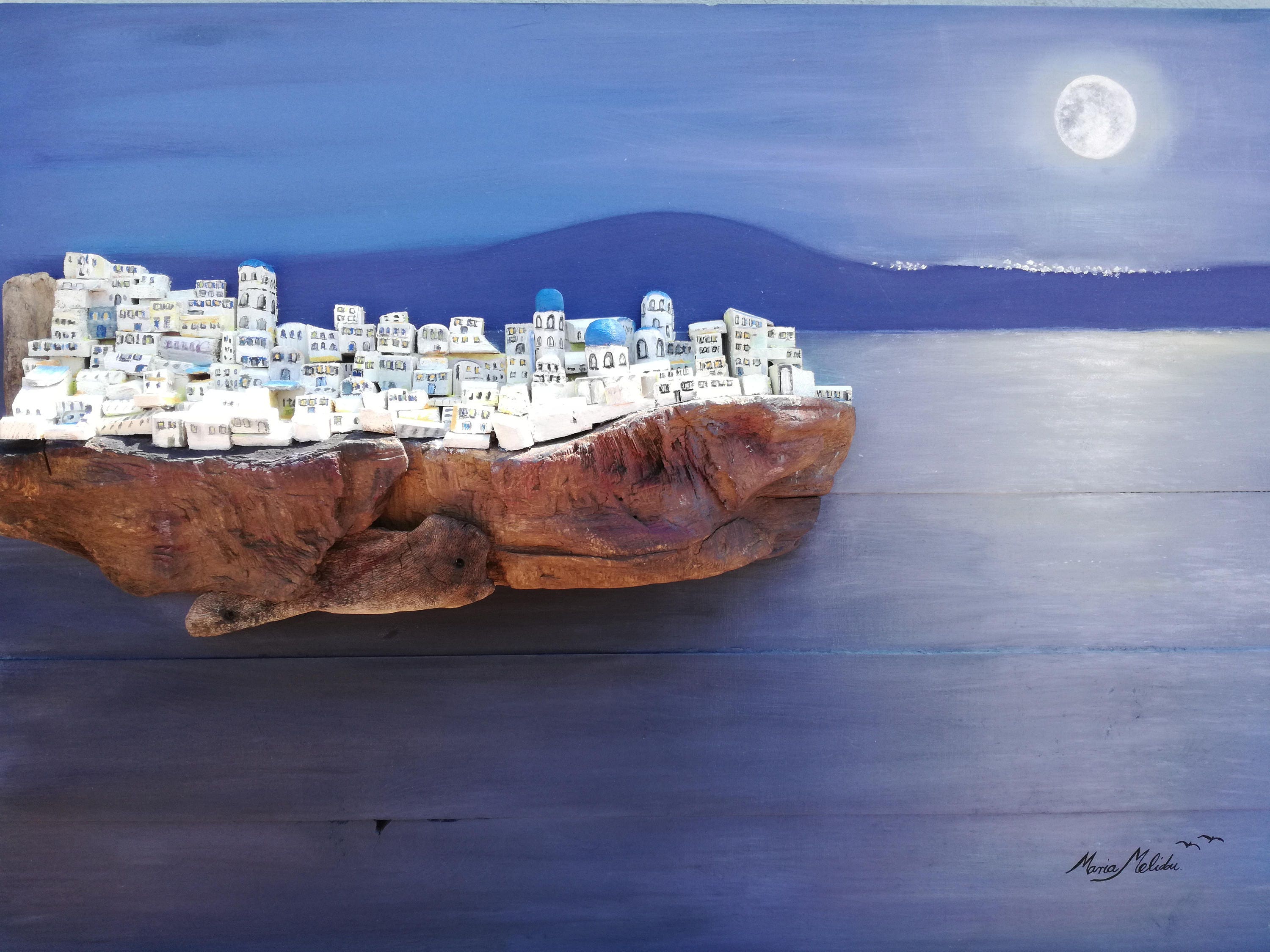 Santorini Original Oil Painting on Wood Greek Island