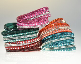Leather Bracelets for Women Different Colors with Glass Crystals
