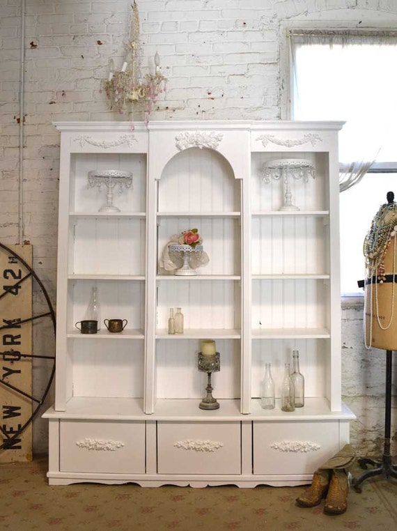 Painted Cottage Shabby White Farmhouse China Cabinet/ Bookcase