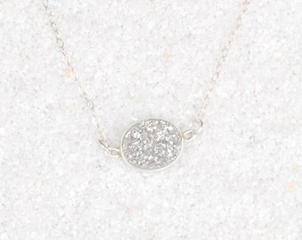 Silver Natural Druzy Necklace on Sterling Silver Chain