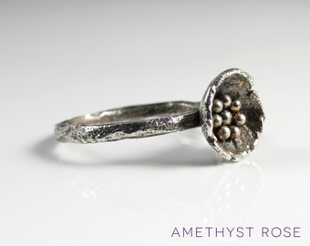 Wild Flower ~ Silver stacking ring with flower ~ Handmade rustic ring ~ Flower ring ~ Organic ring ~ Sterling Silver 925