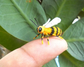 Miniature Bumble Bee - Micro Crochet Amigurumi Stuffed Animal - Made To Order