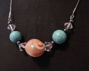 Real seashell necklace hand made with turquoise and cristals