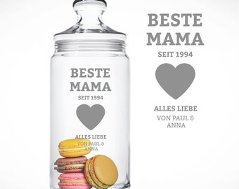 Graviertes Keksglas für die Beste Mama Vorratsglas mit Namen Mutter Muttertag Bonboniere Aufbewahrungsglas Keksdose