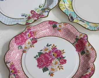 Sale 24 FLORAL TEA PARTY Large Paper Plates Parisian Vintage Sale 24 FLORAL TEA PARTY Large Paper Plates Parisian Vintage