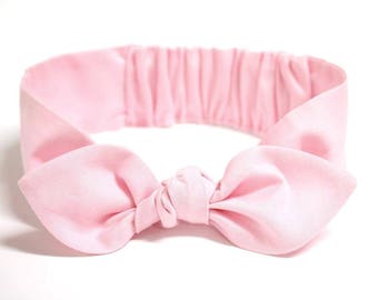 Baby Bow Headband, baby girl headband, pink cotton, baby knot headband, newborn, knot headband, solid, "Cissy"
