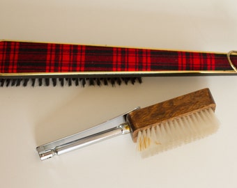 Tools For Men- Couple vintage brushes/ Golden Seal Germany Garment Lint Brush With Red Tartar Fabric and Swank Japan Shoe Brush Shoe Horn