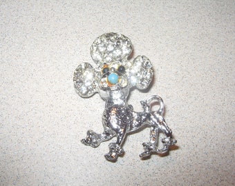 Rhinestone Poodle Pin Brooch Vintage Costume Jewelry #5326