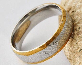 Gold and silver unisex ring Arabic geometric size 65