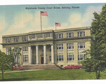 Vintage Florida Linen Postcard Highlands County Court House Sebring USED