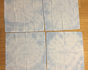 Hand dyed and completely unique four piece set of cloth napkins
