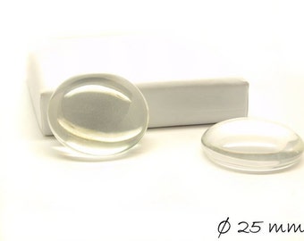 Clear 25 mm glass cabochons round 10 PCs