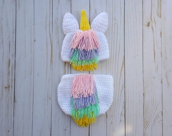Crochet newborn unicorn outfit, newborn unicorn photo prop, crochet unicorn costume, crochet unicorn hat, newborn photo prop, unicorn baby