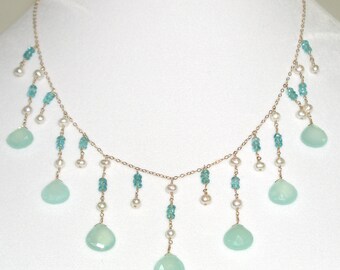 Aqua Chalcedony Briolette Necklace - item #1310