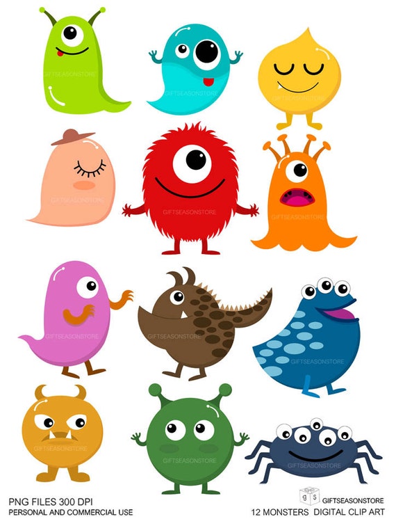 12 Monsters Digital clip art for Personal and Commercial use