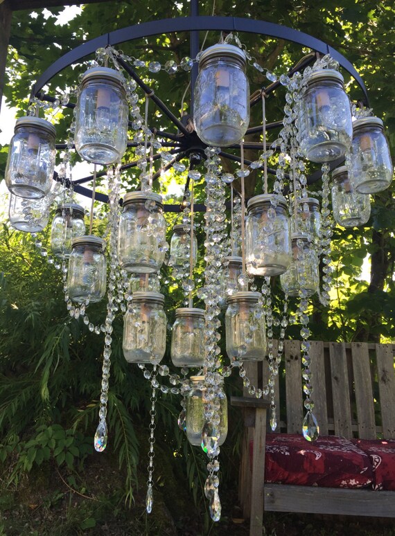 36 Wagon Wheel Mason Jar Chandelier E 00149