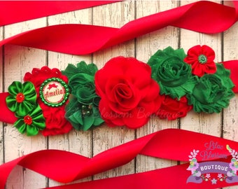Christmas Maternity Sash, Red Green Baby Sash, Christmas Baby Shower, Holiday Maternity Prop, Christmas Pregnancy Sash, Christmas Baby Prop