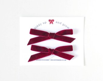 Velvet Pigtail Bows, In the Color Scarlet, giddyupandgrow