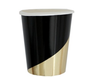 Black and Gold Cups,Party Supplies,Anniversary Party,Gold Party Cups,Black Party Cups,Black Party Goods,Black Paper Cups,Black Partyware