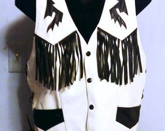 Leather Vest Western style with Fringe Sz L