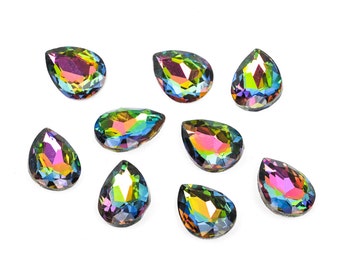 18x13mm TEARDROP Glass Crystal Cabochons, point back chaton, silver foil backing MEDIUM VITRAIL, 4 pcs. cab0307