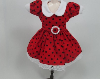 Blythe Outfit Handcrafted polka dots dress basaak doll # 12-42