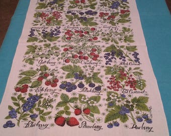 Vintage Tea Towel, Lois Long, Berries Design, Dish Towel, FREE Shipping!