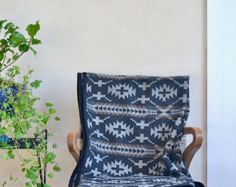 Wool Blanket Native American Inspired Design Gray Black & Brown Lightweight Throw