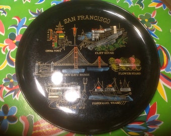 Vintage black plastic San Francisco souvenir platter- EFCCO, Japan