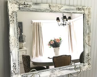 Distressed Black and White Mirror, French Rustic Mirror