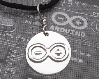Arduino Logo Pendant, Totally Geeky Nerd Necklace, Geekery. Electronics, Computers, Science Jewelry, Teacher Gift, Scientist