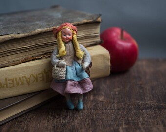 Spun cotton ornament, vintage inspired, girl fairy tale, red riding hood, 1950s Christmas vintage decoration, retro home, Nursery decor
