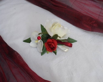 Ivory and Burgundy floral PIN for bride