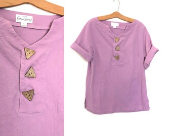 Lavender 90's Minimalist Blouse Tunic Boho Shirt Cotton Purple Gauze Hippie Shirt 80's Clothing Medium Large A2
