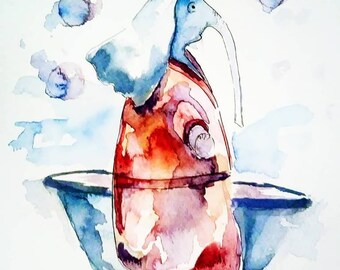 Children watercolor illustration. The wet Elephant. Wet Elephant. Bathroom or bedroom.