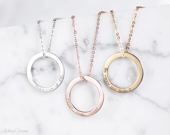 Custom Circle Necklace - Personalized Circle Pendant - Dainty Jewelry - Layering Necklace - Bridesmaid Gift - Engraved Necklace